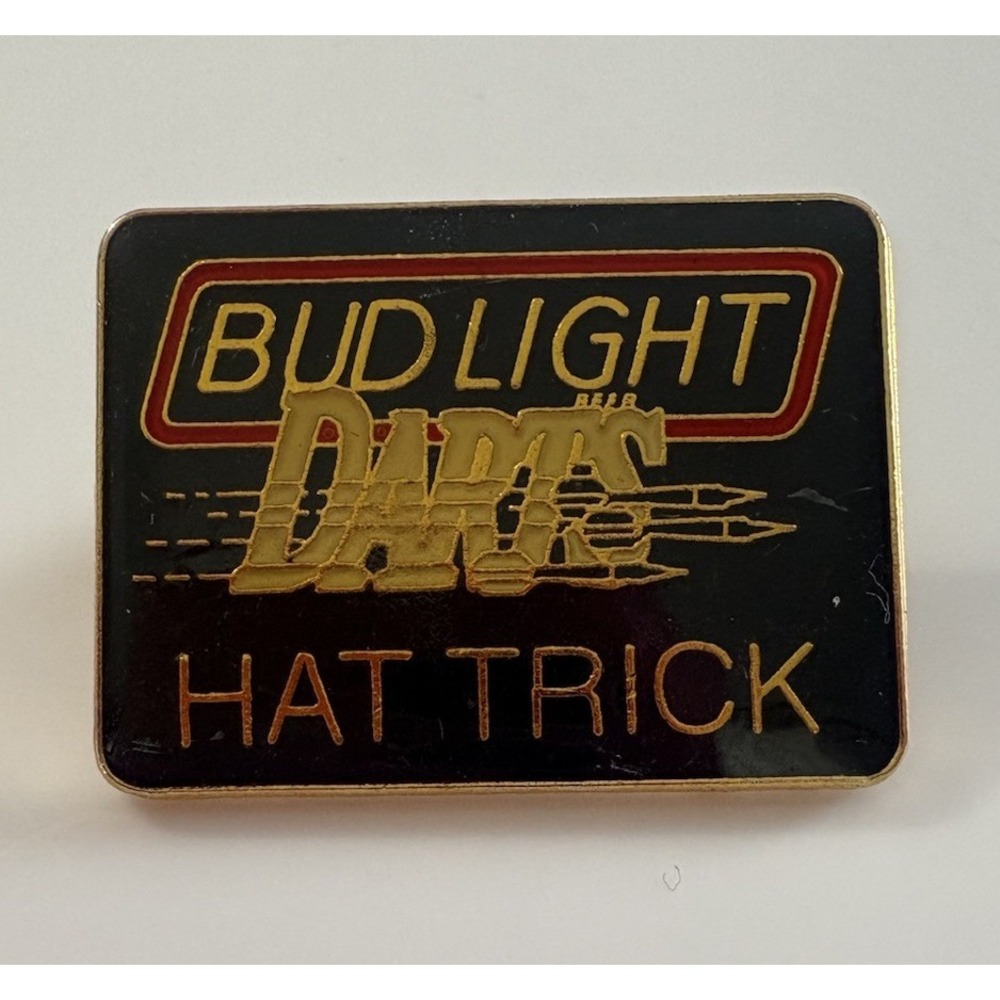Vintage Bud Light Darts Lapel Pin Hat Trick Award Pinback Brooch Gold Black